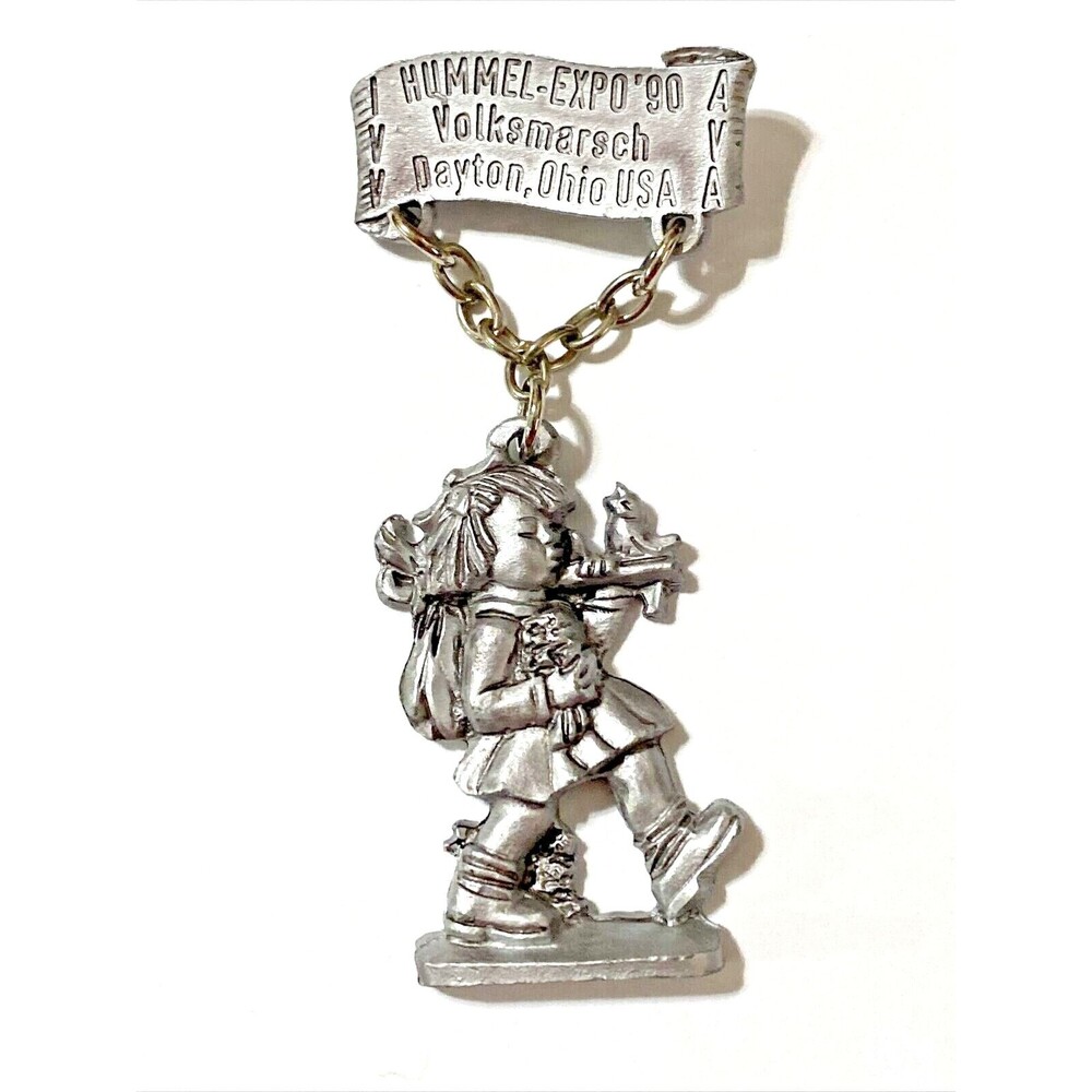 Vintage HUMMEL EXPO '90 Souvenir Pin VOLKSMARSCH Pewter Brooch Dayton Ohio 3.75"